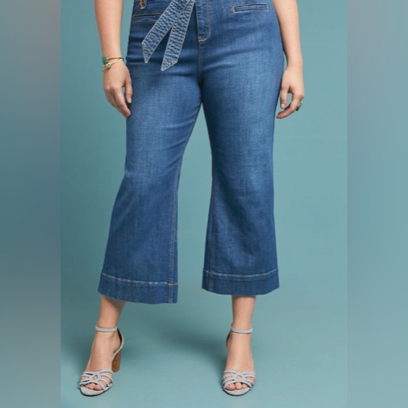 A+ ANTHROPOLOGIE Pilcro High-Rise Cropped Flare Self Belt Jeans - Plus Size 18W - Picture 2 of 15